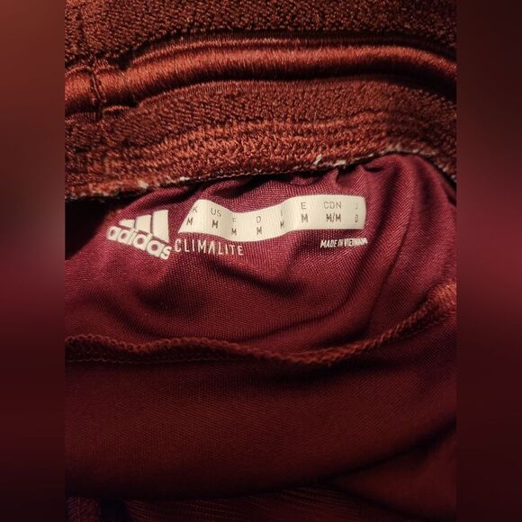 Adidas M Burgundy Logo Elastic Waist Cord Pockets Men's Sport Shorts - Picture 7 of 9